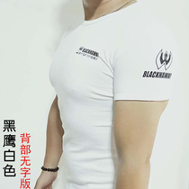 New Male Special Soldier Tactical Short Sleeve T-shirt Fitness Exercise Tight Fit Stretch Pure Cotton Black White Explicit Muscle
