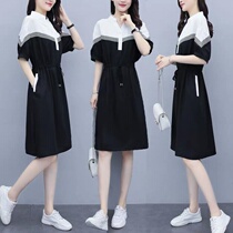 2021 summer dress new large size loose long dress women slim waist stitching color casual temperament skirt