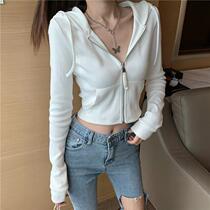 High waisted short small hooded sweater jacket womens autumn clothing 2021 New zipper long sleeve waist slim top