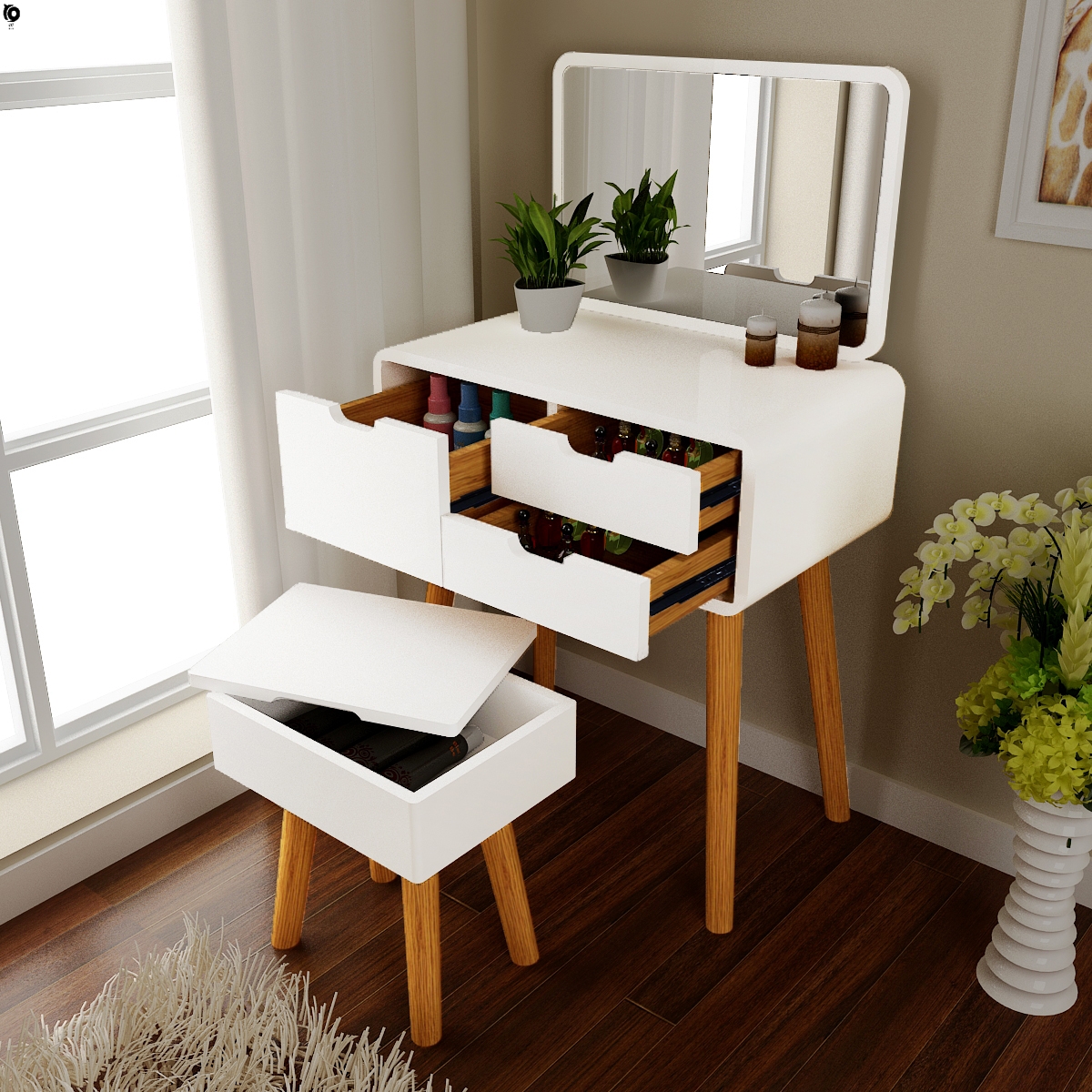 80 cm multi-functional 60cm dresser dust-proof computer all-in-one table net red beauty dresser make-up stool make-up 枱