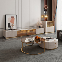  Light luxury bright rock panel TV cabinet Coffee table combination Modern simple living room small apartment floor wall glass door floor cabinet