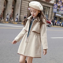 Korean girl double-sided woolen coat girl Nizi coat autumn and winter cotton Korean version of Nizi waist large childrens clothing