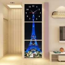 Living room frameless decorative painting porch corridor wall painting art mute clock vertical hanging triple painting tower series