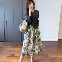 2021 early autumn new high-end sense suit Imperial sister light mature style temperament French waist small fragrant style jumpsuit skirt