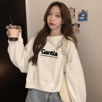 Sweatshirt female tide ins spring and autumn 2021 New thin Korean version of loose student short high waist long sleeve clothes