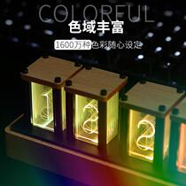 Spot RGB quasi-glow tube clock Cyberpunk style solid wood LED gift boyfriend decoration desktop creativity