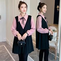 Pregnancy Woman Dress Spring Autumn Dress Fashion Fake Two Pieces Fashion Foreign Air Loose Long Sleeve Shirt Gestation Suit Surrogacy