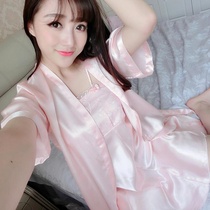  Every day special summer womens pajamas Sexy lace suspender nightgown nightgown short-sleeved two-piece suit Silk ice silk