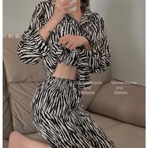 Net red with zebra print print pajamas set 2020 autumn and winter New comfortable two-piece home suit women