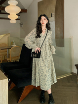 Ren Xiaoyi autumn sense long-sleeved wood ear floral dress womens niche design 2022 new long skirt