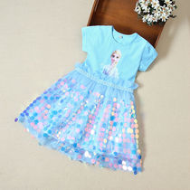 Girls  dresses summer 2021 new Western style puffy yarn frozen childrens sequins princess Aisha skirt