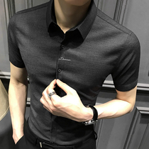 Tide brand short-sleeved shirt mens summer new slim stripe Joker business shirt Korean fashion casual clothes
