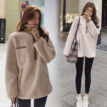 Senior sense pregnant women winter coat Net Red new design sense thin lamb hair pregnant women sweater plus velvet belly pants