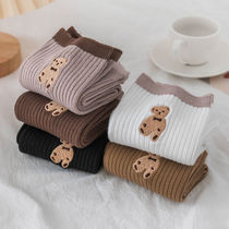 Socks female Korean version of the tube ins tide wild teddy bear simple autumn and winter thick fashion warm stockings women
