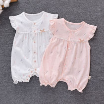 Baby one-piece short-sleeved cotton female baby summer dress 6 months romper thin pajama clothes toddler climbing clothes summer 3