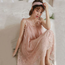  Super fairy pajamas night dress female sweet home clothes sexy pajamas female summer students Korean cute lace suspenders