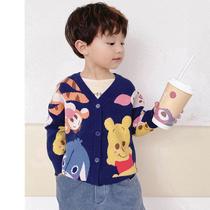 Children cartoon cat jacquard V-neck knitted cardigan 2021 new autumn winter Boys Girls sweater baby coat