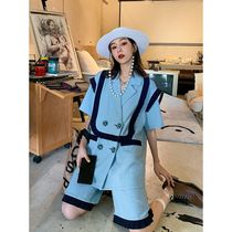 Set female 2021 summer new design feel Joker Short Sleeve Blazer five-piece shorts two-piece set women tide