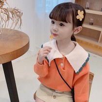 Girls 2021 new childrens clothing sweater autumn baby knitwear childrens foreign-style doll collar Korean coat child