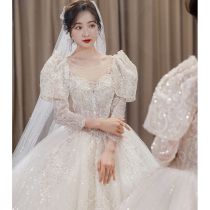 Heavy industry main wedding dress 2021 new bride long sleeve cover meat thin high-end luxury French retro large size small man
