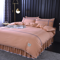 100% cotton cotton bed skirt bed cover four-piece set 1 8M simple European quilt cover ruffle Princess bedding