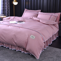 100% cotton bedspread bed skirt four-piece set of simple solid color cotton duvet cover Princess wind 1 8m bedding European style