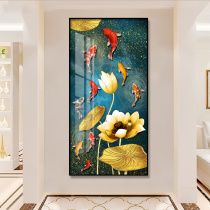 Nine fish picture entrance decoration painting corridor corridor mural Crystal porcelain light luxury diamond-set modern simple vertical version hanging painting