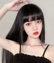 Wig female summer long hair comic air bangs net red natural full head cover type simulation human black long straight wig set