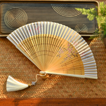 White Plum Elegant China Wind Folding Fan Woman Style Carry-on Chinese Dress Qipao Fan Zi Bamboo Day Style Retro Style