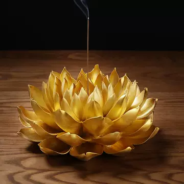 金色帝王莲花摆件陶瓷工艺品荷花香插-金色帝王莲花摆件陶瓷