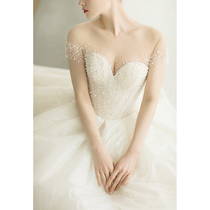 Mori light main wedding dress dream 2021 New Super fairy temperament little man bride chest shoulder simple atmosphere