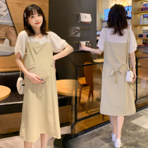 Pregnant summer chiffon does not cover the belly 2021 new 150 small pregnant woman dress summer medium-long section