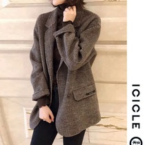 ICICLE's 21 autumn new plaid pure cashmere coat double-sided suit pure wool coat short