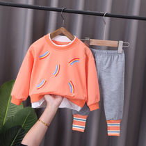 2021 autumn new baby girl childrens clothing two-piece swimsuit boy cartoon cute long sleeve suit autumn trousers