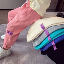 2021 autumn new swimsuit male and female children loose waffle waffle casual pants baby Foreign style Joker cotton tie pants