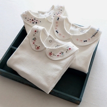 2022 Korean version Spring and autumn clothing embroidered blouses girl baby 100 hitch long sleeve pure cotton beat undershirt small flower T-shirt