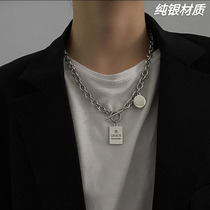 Sterling Silver Necklace Male Tide Personality Letter Square Pendant Hip Hop Street Simple OT choker Women Cold Style Accessories