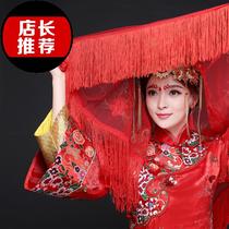 2019 embroidery wedding red hijab bride Chinese style joy classical wedding silk scarf head yarn festive retro half o transparent