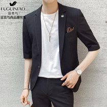 Rich bird seven-point sleeve small suit mens summer new Korean version of mens suit casual suit short-sleeved two-piece suit tide