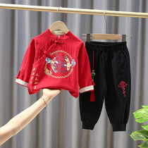 Childrens clothing boys Hanfu autumn Chinese style suit 2021 New Classical Tang two-piece long sleeve thin boy