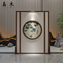 Chinese-style porch mobile screen home living room entrance Feng Shui Zen barrier partition solid wood fabric seat screen