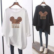 Gestational Maternity jacket Long sleeves Korean version Tide Moms Loose Big Code Pure Cotton White T-Shirt Mid-Beat Undershirt Spring Autumn Season