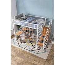 Loft-style bed Elevated bed Double bed Under the table Loft bed Small apartment space-saving multi-purpose iron frame bed