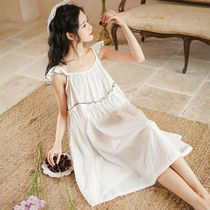 Very fairy pajamas ladies spring and summer sweet suspenders cotton nightgown thin loose loose thin princess style home clothes