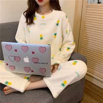 Autumn and winter 2021 New Korean version of Japanese thick warm long sleeved pajamas student pajamas home clothing womens two-piece suit