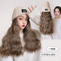 Korean fashion big wave wig hat winter detachable velvet knit hat water ripple Joker warm hat