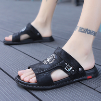 Sandals Male Slippers Summer New Non-slip Soft Bottom Genuine Leather Cool Tug Men Casual Wear and Wear Beach Shoes