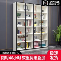 Glass door bookcase solid wood with door combination background wall simple hand display cabinet whole wall storage floor floor bookcase