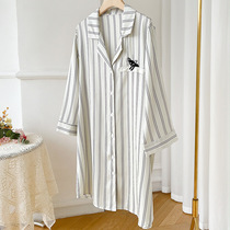 Sandro Vicaris new striped shirt true silk sleeping dress Spring Summer Women outside wearing ice silk family clothes thin