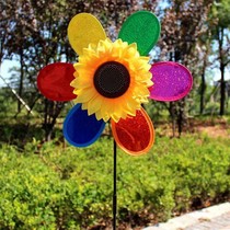 Sequin Sunflower Windmill Swing Piece Outdoor Garden Decoration Seven Colorful Sunflower Children Toy Cartoon Rotating Windmill